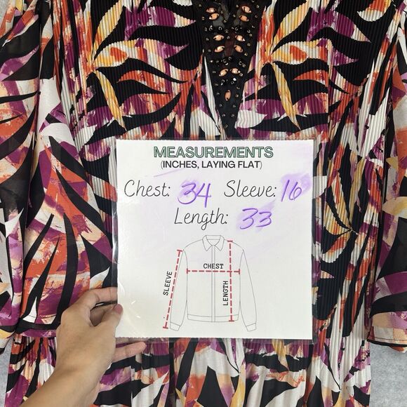 Catherines Chiffon Tunic Top Womens Plus 3X Festival Boho Sheer Beaded Blouse - Picture 7 of 9